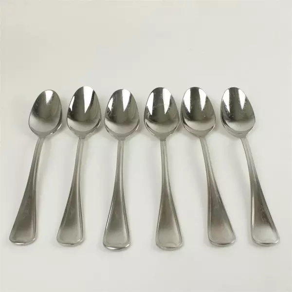 Set of 6 Oneida Flambe Stainless Oval Soup Spoons 7.5in