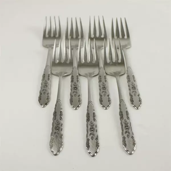Set of 7 Oneida First Rose-Jillian Stainless Salad Forks 6.25in
