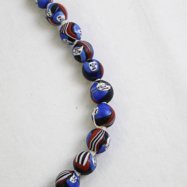 Vintage Millefiori Ghost Face Glass Beaded Necklace 12" FLAWED
