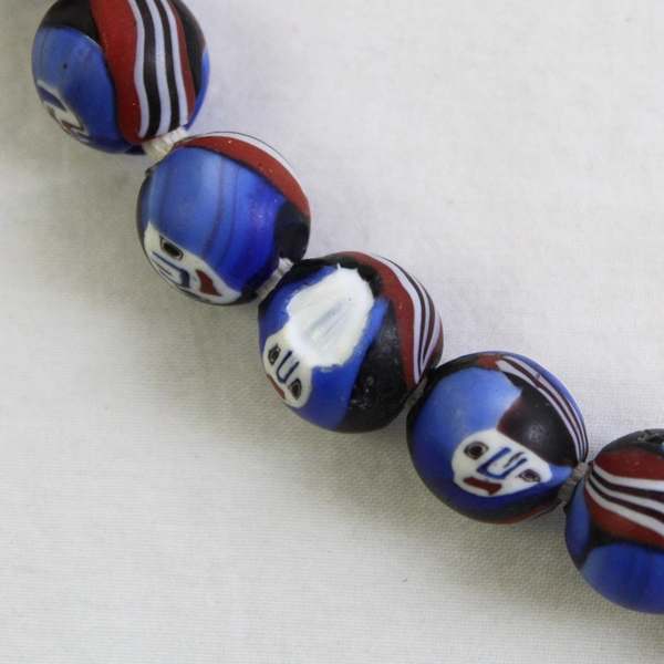 Vintage Millefiori Ghost Face Glass Beaded Necklace 12" FLAWED