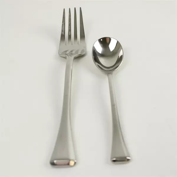Lot of 2 Oneida Faceta Stainless Small Cold Meat Serving Fork & Sugar Spoon