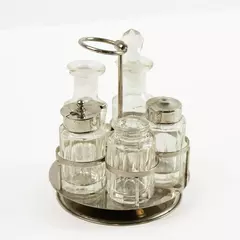 Vintage Glass & Silver Plated Cruet/Condiment Set - One Lid Missing