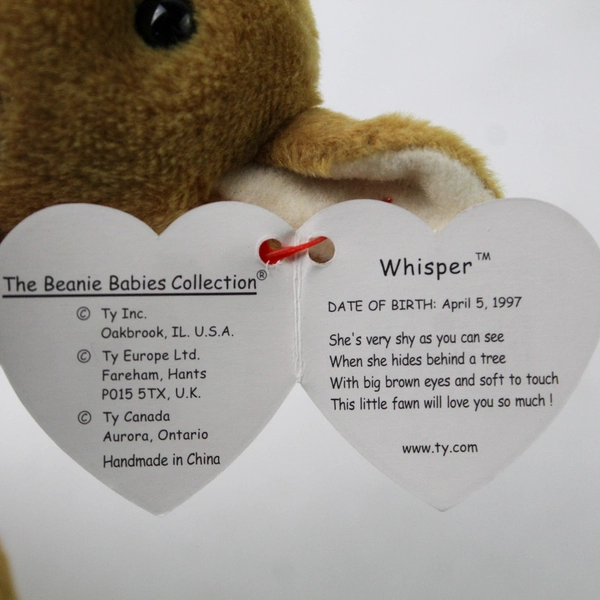 TY Beanie Baby Whisper 1998 Brown Deer With Ear Tag Error 1997 Plush Doll Toy