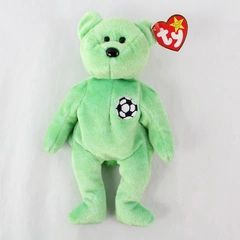TY Beanie Babies Kicks 1999 Green Soccer Bear With Ear Tags Error 1998 Plush Toy