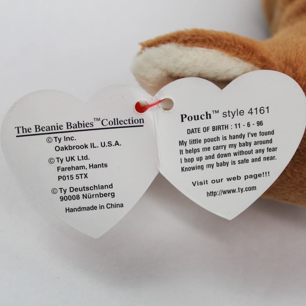 TY Beanie Babies Pouch 1996 Brown Kangaroo & Joey With Tag Plush Toy