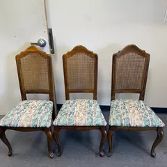 Set of 3 Vintage Stanley Furniture Upholstered Louis XV Style Cane Back Chairs