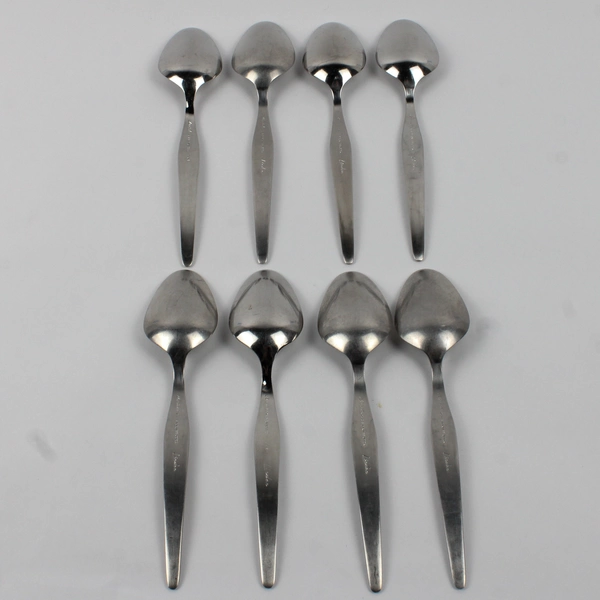 Lot Of 8 Noritake Linden Pattern Oval Shaped Soup Spoons 18/8 Stainless 7.5"