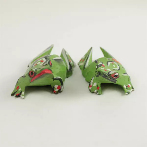 Set of 2 Vintage Bali Painted Wooden Frogs 5" Folk Art Good Fortune