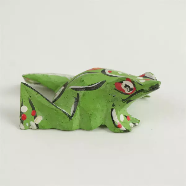 Set of 2 Vintage Bali Painted Wooden Frogs 5" Folk Art Good Fortune