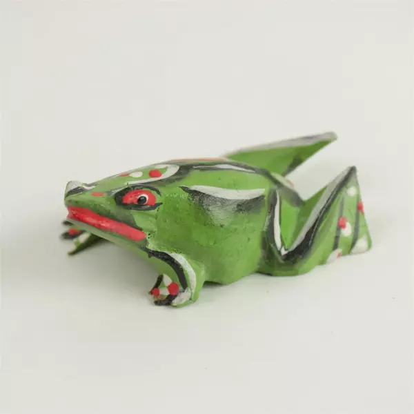 Set of 2 Vintage Bali Painted Wooden Frogs 5" Folk Art Good Fortune