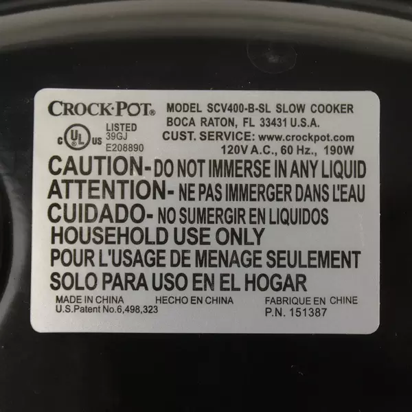 Crock-Pot SCV400-B-SL 8Qt Oval Slow Cooker Black Removable Stoneware Tested