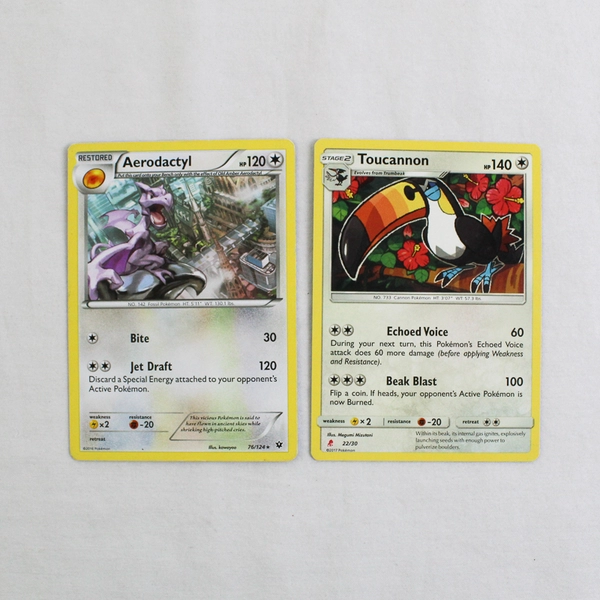 Lot Of 2 Pokemon Trading Cards Aerodactyl Restored 2016 Toucannon Stage 2 2017