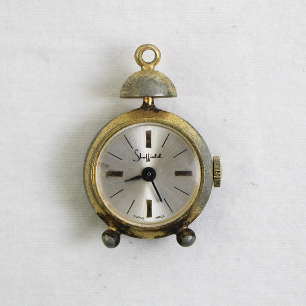 Vintage Sheffield Gold-Tone Alarm Clock Pendant Watch No Chain UNTESTED