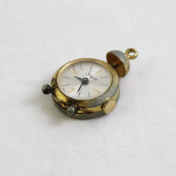 Vintage Sheffield Gold-Tone Alarm Clock Pendant Watch No Chain UNTESTED