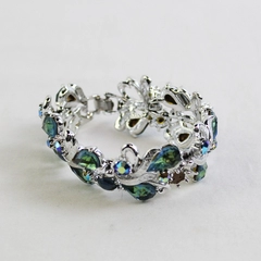 ART Arthur Pepper Signed Silver-Tone Bracelet Blue Green Rhinestones 7" FLAWED