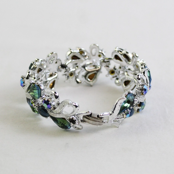 ART Arthur Pepper Signed Silver-Tone Bracelet Blue Green Rhinestones 7" FLAWED