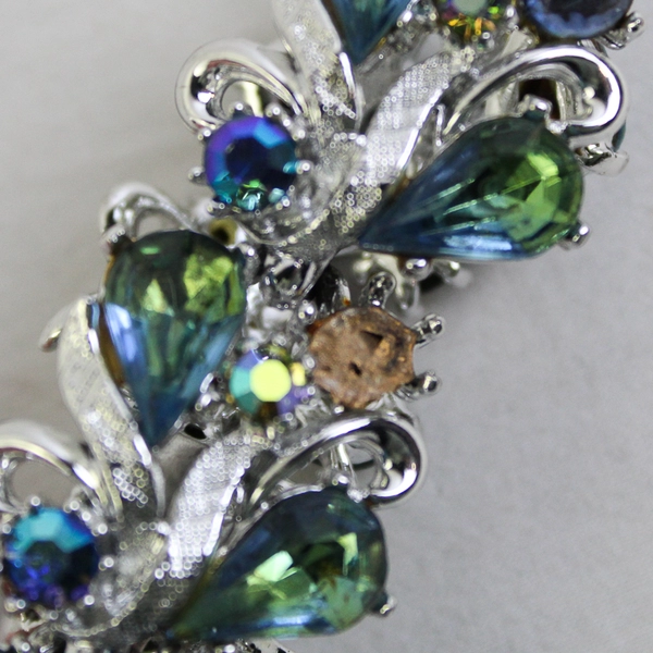 ART Arthur Pepper Signed Silver-Tone Bracelet Blue Green Rhinestones 7" FLAWED