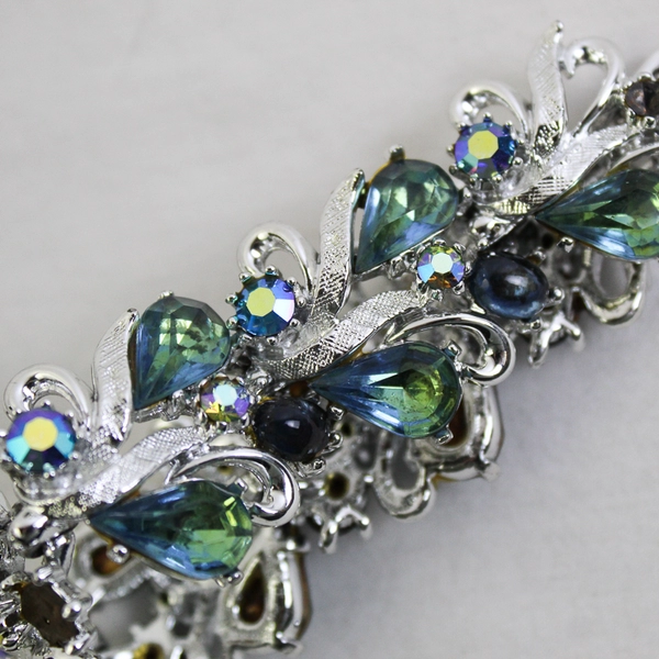 ART Arthur Pepper Signed Silver-Tone Bracelet Blue Green Rhinestones 7" FLAWED