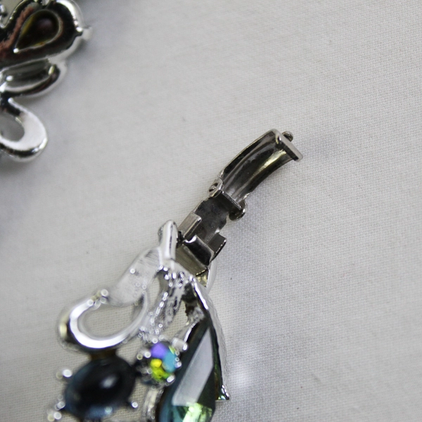 ART Arthur Pepper Signed Silver-Tone Bracelet Blue Green Rhinestones 7" FLAWED