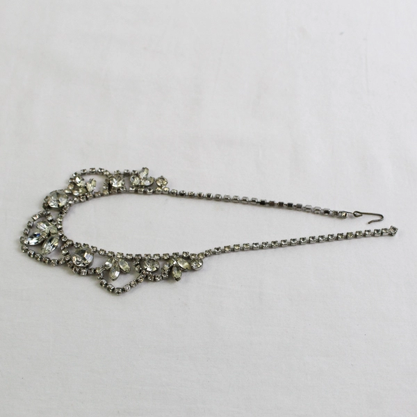 Vintage Unsigned Clear Rhinestone Silver-Tone Choker Necklace 15"