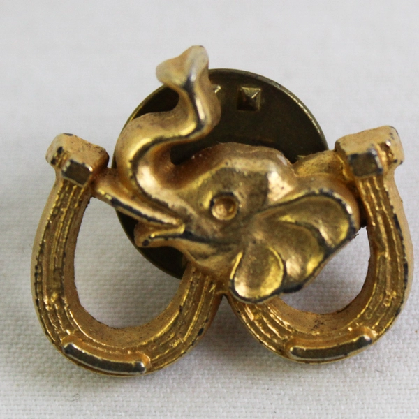 Vintage Republican Elephant Horseshoe Gold-Tone Lapel Pin