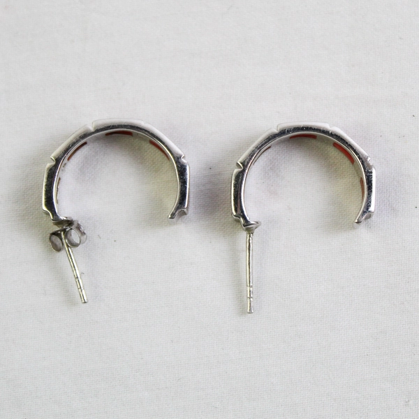 Vintage ATI 925 Sterling Silver C-Hoop Earrings Red Stones