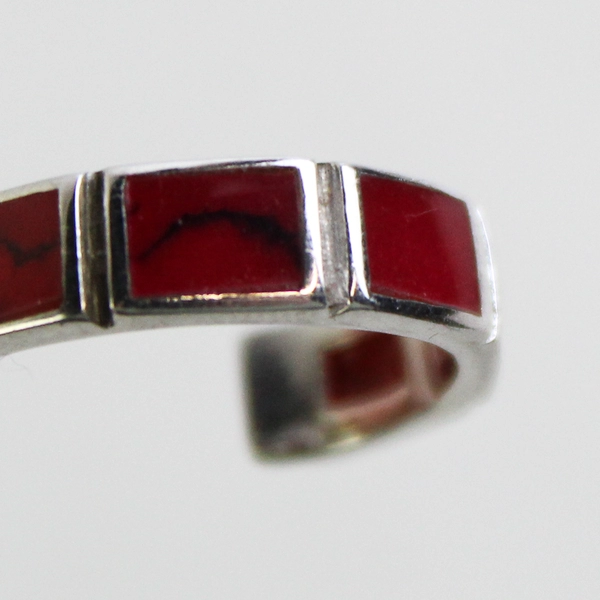 Vintage ATI 925 Sterling Silver C-Hoop Earrings Red Stones