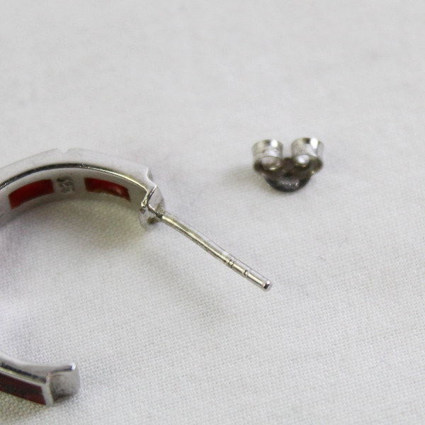 Vintage ATI 925 Sterling Silver C-Hoop Earrings Red Stones