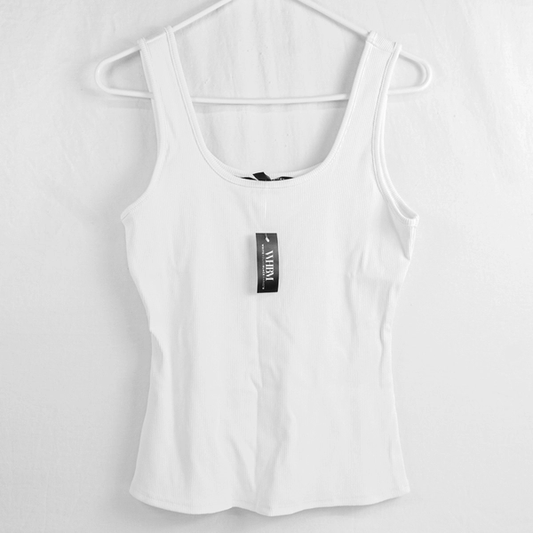 NWT WHBMFORME Women's M White Ribbed Scoop Neck Tank Top