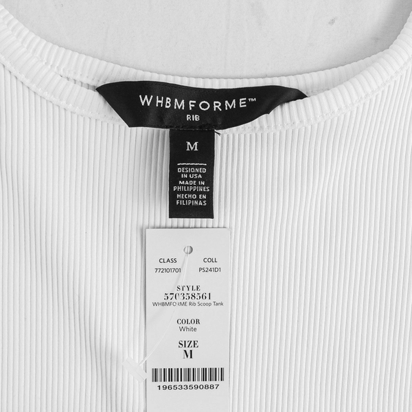 NWT WHBMFORME Women's M White Ribbed Scoop Neck Tank Top