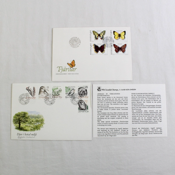 Lot Of 2 Sweden First Day Cover Endangered Species 1989 Butterflies 1993 