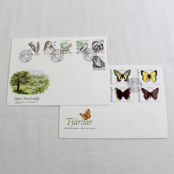 Lot Of 2 Sweden First Day Cover Endangered Species 1989 Butterflies 1993 