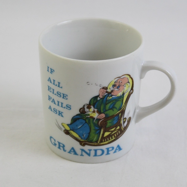 Unbranded White Ceramic Mug "If All Else Fails Ask Grandpa" Made In Japan 3.25"