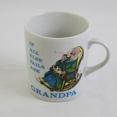 Unbranded White Ceramic Mug "If All Else Fails Ask Grandpa" Made In Japan 3.25"