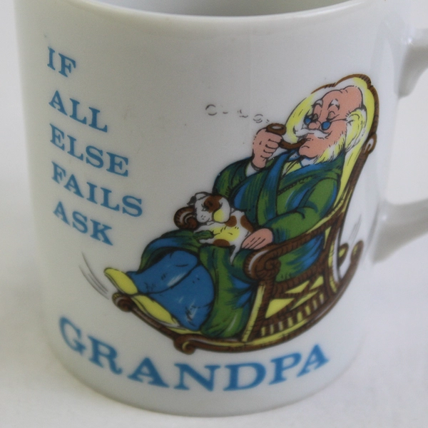 Unbranded White Ceramic Mug "If All Else Fails Ask Grandpa" Made In Japan 3.25"