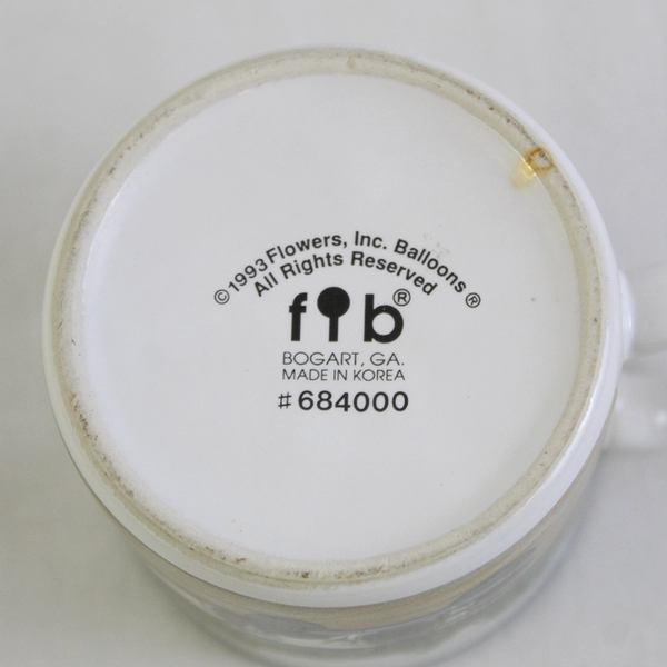 Bogart 1993 Flowers Inc Balloons White Car Print Ceramic Mug Korean 3.5" Tall