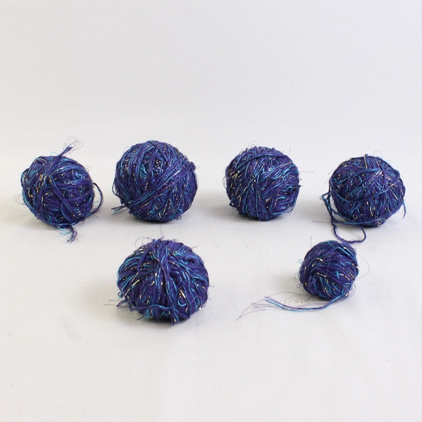 Lot of 6 Small Metallic Purple Blue Yarn Balls for Knitting Crocheting 2" Round