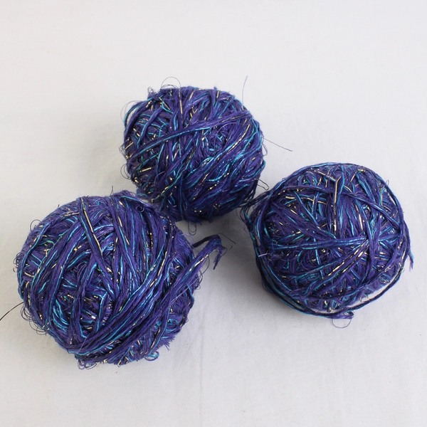 Lot of 6 Small Metallic Purple Blue Yarn Balls for Knitting Crocheting 2" Round