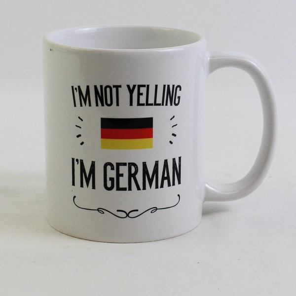 Orca Coating "I'm Not Yelling I'm German" White Ceramic Coffee Mug 4" Tall