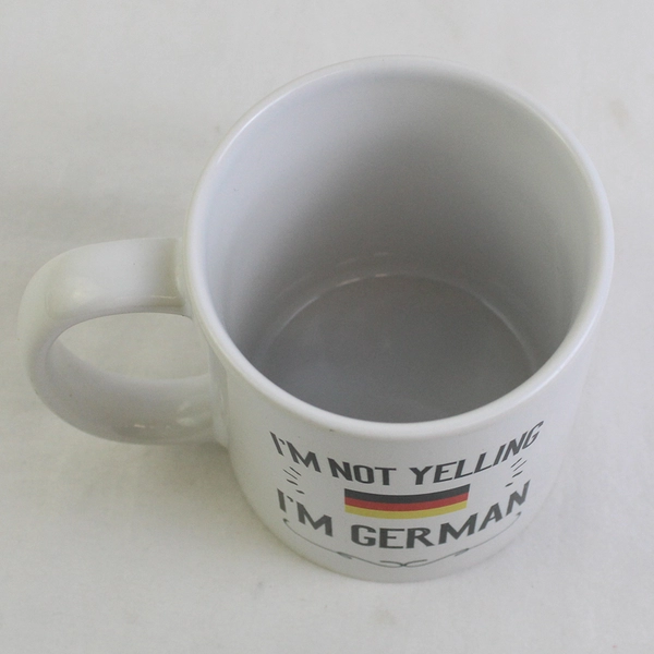 Orca Coating "I'm Not Yelling I'm German" White Ceramic Coffee Mug 4" Tall