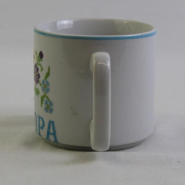 Unbranded "Grandpa" Floral Cross Stitch Pattern Ceramic Coffee Mug 3.25" Tall