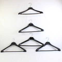 Lot of 5 Black Plastic Curved Suit Hangers for Closet Storage and Organization
