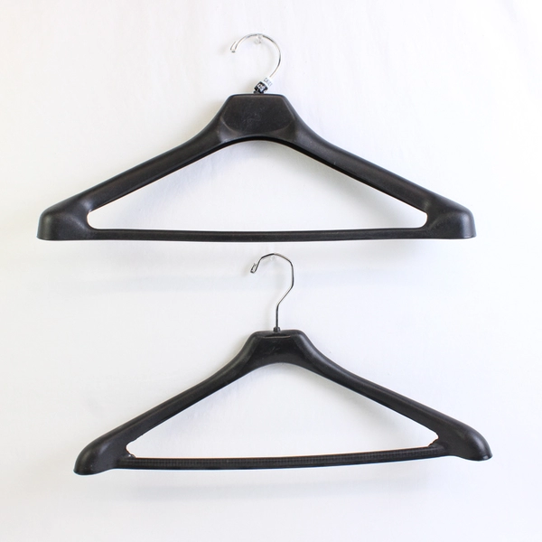 Lot of 5 Black Plastic Curved Suit Hangers for Closet Storage and Organization