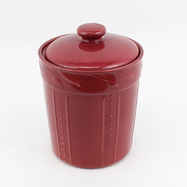 2001 Signature Sorrento Debby Segura Large Burgundy Ceramic Canister 