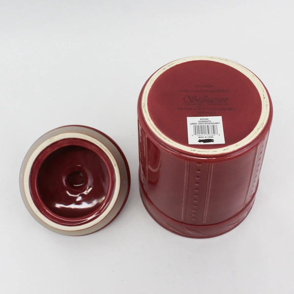 2001 Signature Sorrento Debby Segura Large Burgundy Ceramic Canister 