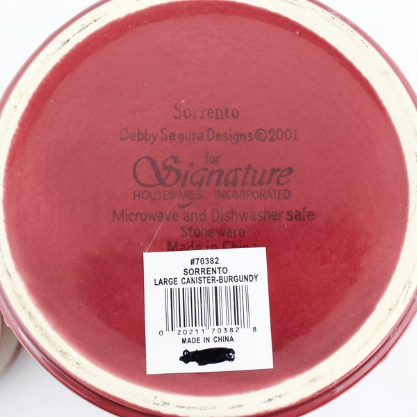 2001 Signature Sorrento Debby Segura Large Burgundy Ceramic Canister 
