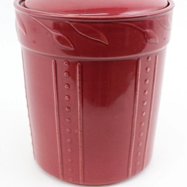 2001 Signature Sorrento Debby Segura Large Burgundy Ceramic Canister 
