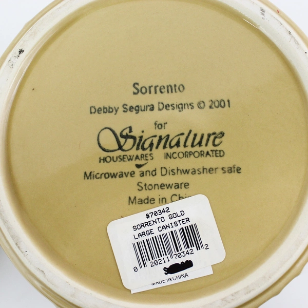2001 Signature Sorrento Debby Segura Large Wheat Gold Ceramic Canister 