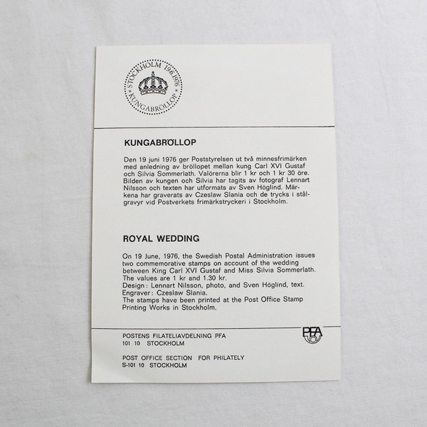 Sweden First Day Cover King Gustaf Royal Wedding 1976 FDC