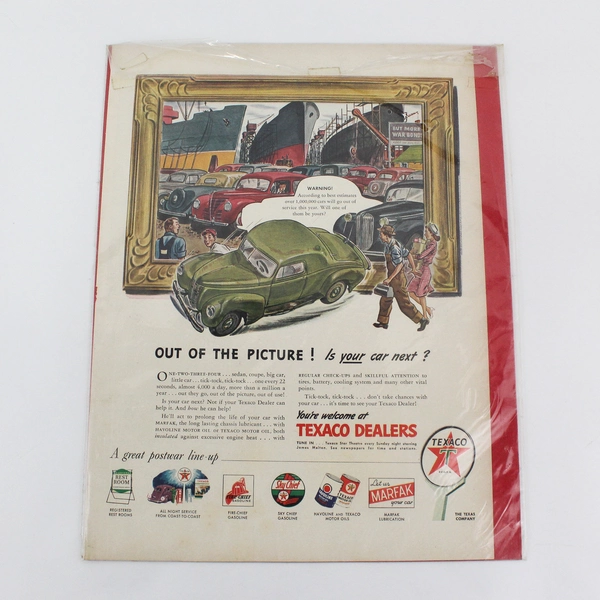 Vintage 1946 Print Ad Texaco Get Fall Check-Up Car Wearing Red Earmuffs 